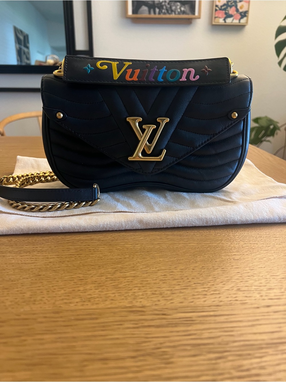 Louis Vuitton Black Quilted Shoulder Bag with Rainbow Logo Top Strap